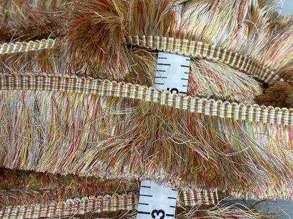 Scalamandre Effile Coupe  Cut Moss Fringe Silk Coral Red Yellow Pale Blue Trim MSRP USD 200+/y