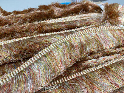 Scalamandre Effile Coupe  Cut Moss Fringe Silk Coral Red Yellow Pale Blue Trim MSRP USD 200+/y