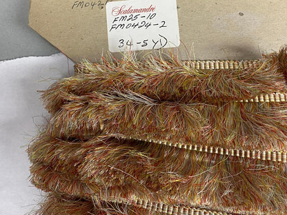 Scalamandre Effile Coupe  Cut Moss Fringe Silk Coral Red Yellow Pale Blue Trim MSRP USD 200+/y