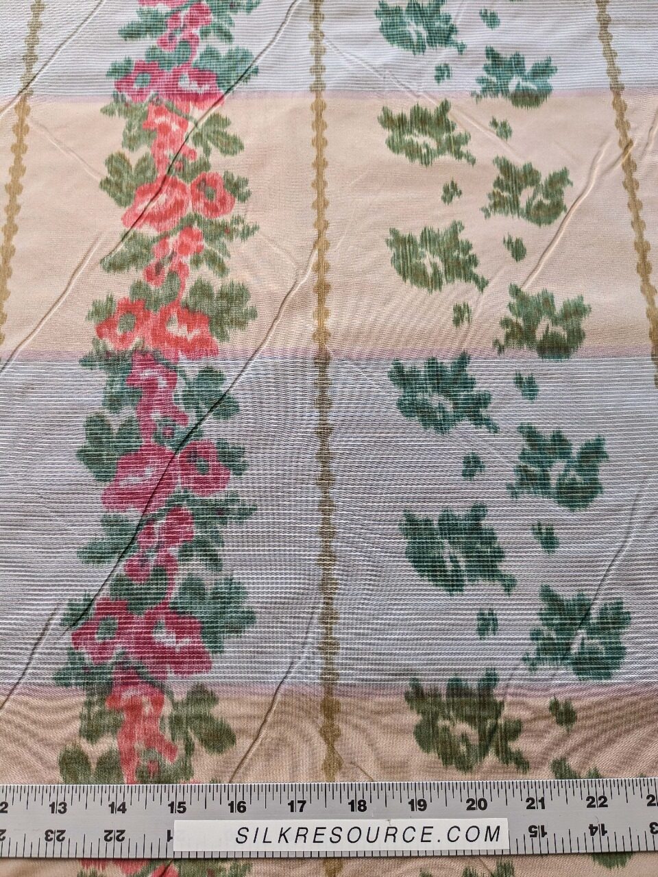 by yard Scalamandre Stripe Art Deco Floral Historical Green Red Light Beige Warp Print