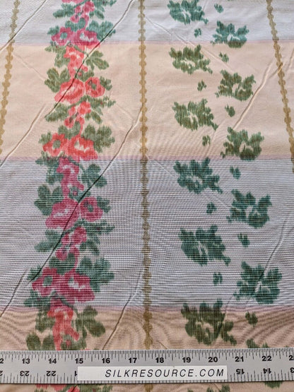 by yard Scalamandre Stripe Art Deco Floral Historical Green Red Light Beige Warp Print