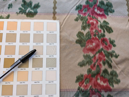 by yard Scalamandre Stripe Art Deco Floral Historical Green Red Light Beige Warp Print