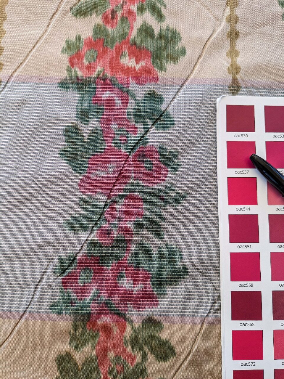 by yard Scalamandre Stripe Art Deco Floral Historical Green Red Light Beige Warp Print