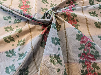 by yard Scalamandre Stripe Art Deco Floral Historical Green Red Light Beige Warp Print