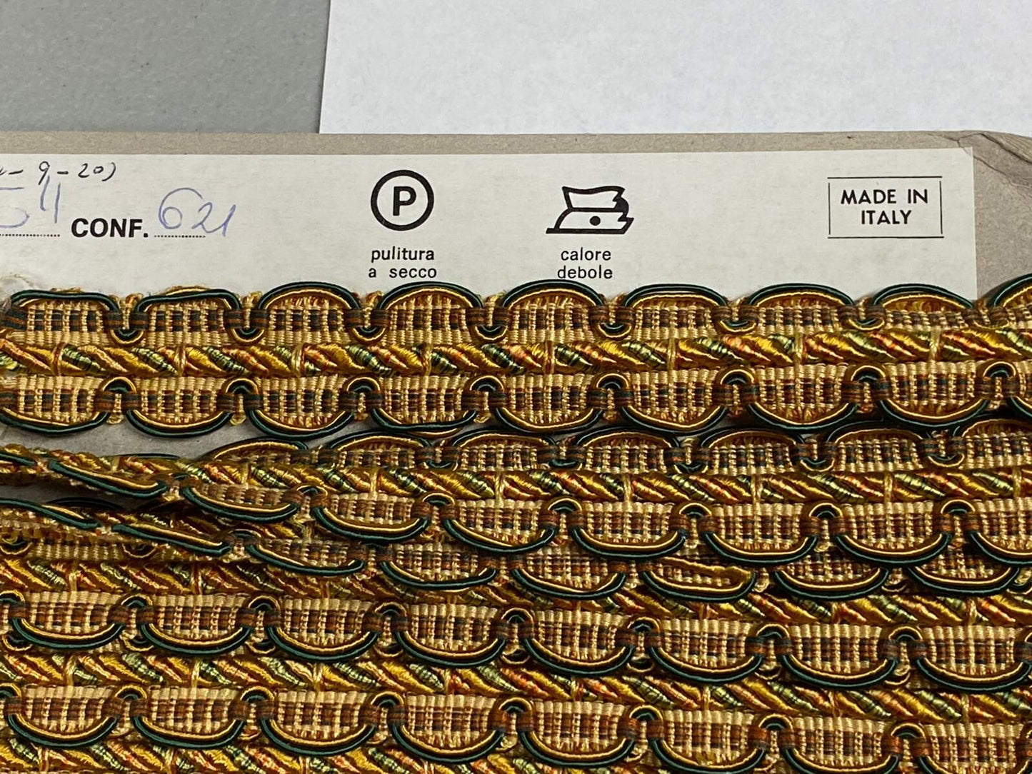 by yard HiEND Italian Tape Gimp Trim Emerald Green Orange Gold 100% Viscose Plastic6