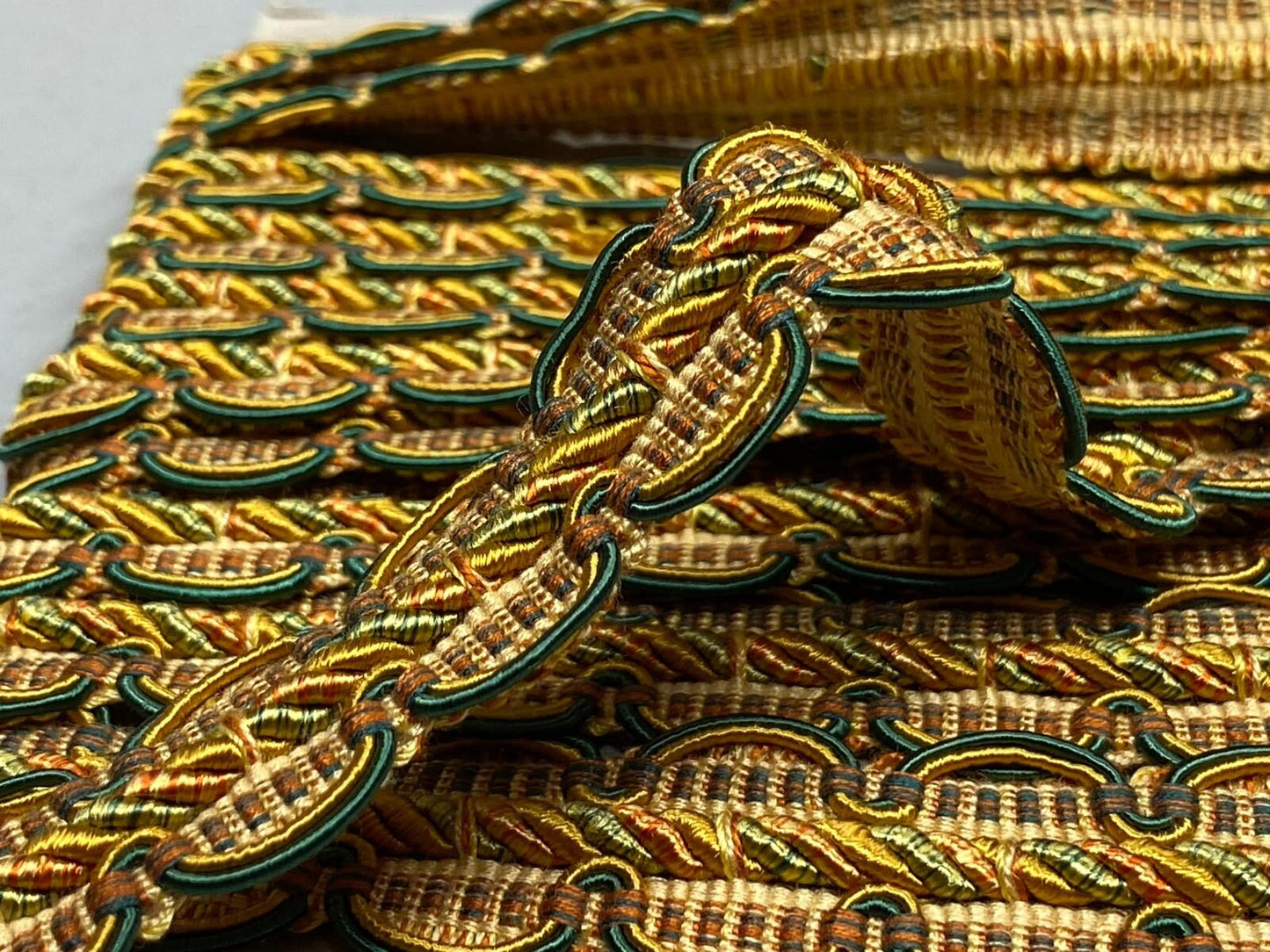 by yard HiEND Italian Tape Gimp Trim Emerald Green Orange Gold 100% Viscose Plastic6