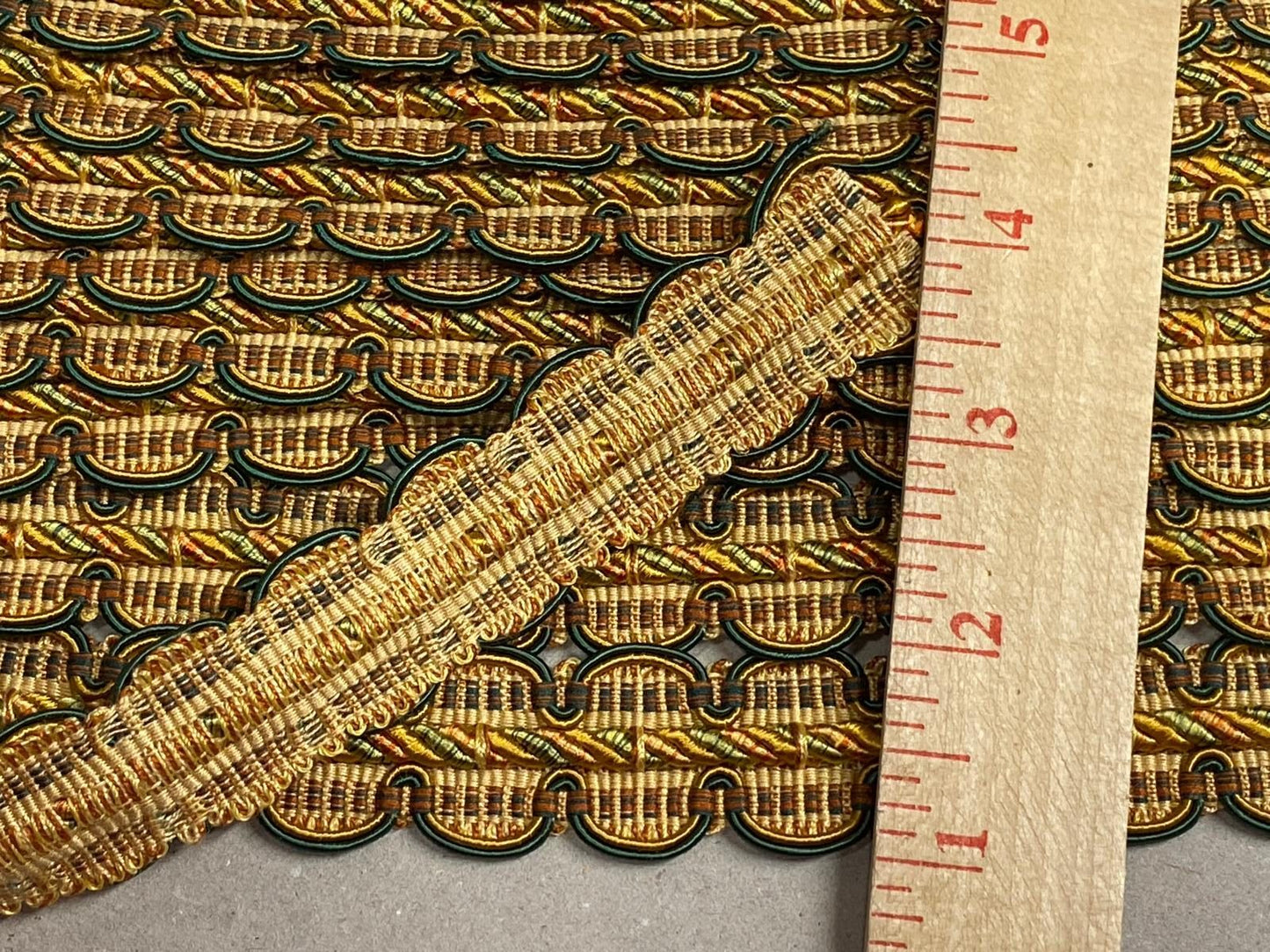 by yard HiEND Italian Tape Gimp Trim Emerald Green Orange Gold 100% Viscose Plastic6