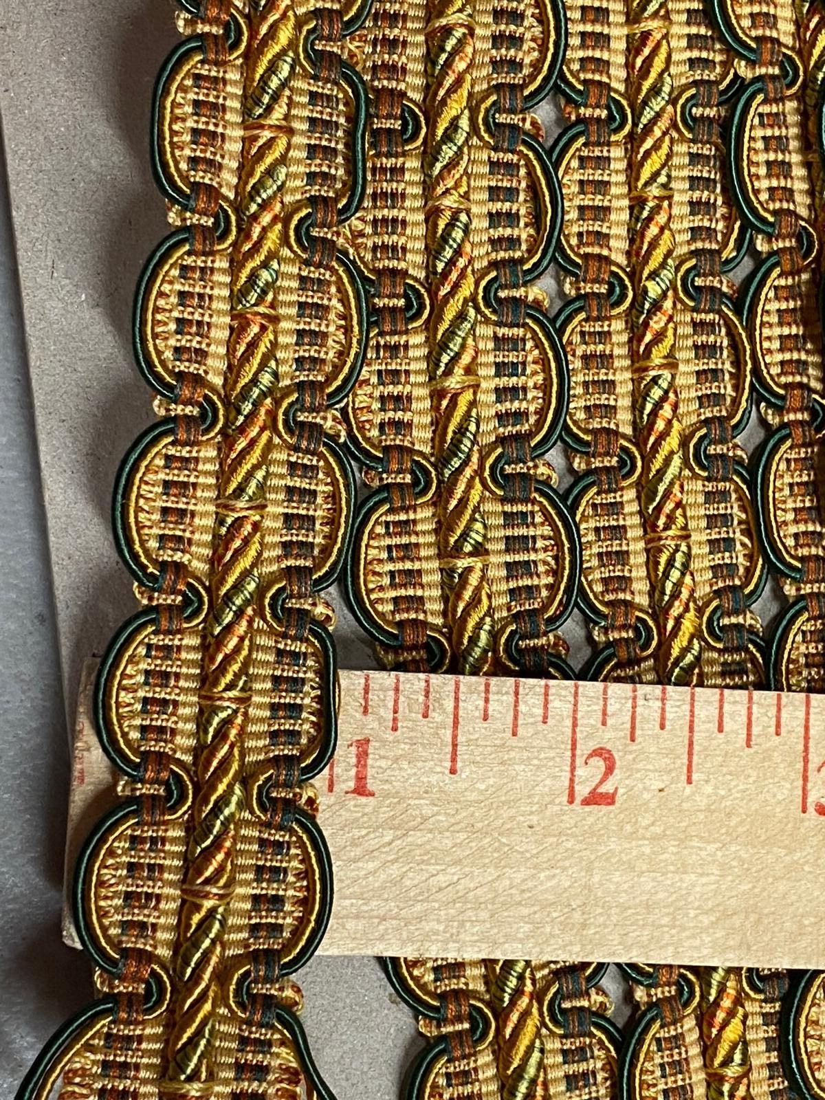 by yard HiEND Italian Tape Gimp Trim Emerald Green Orange Gold 100% Viscose Plastic6