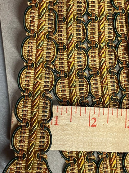 by yard HiEND Italian Tape Gimp Trim Emerald Green Orange Gold 100% Viscose Plastic6