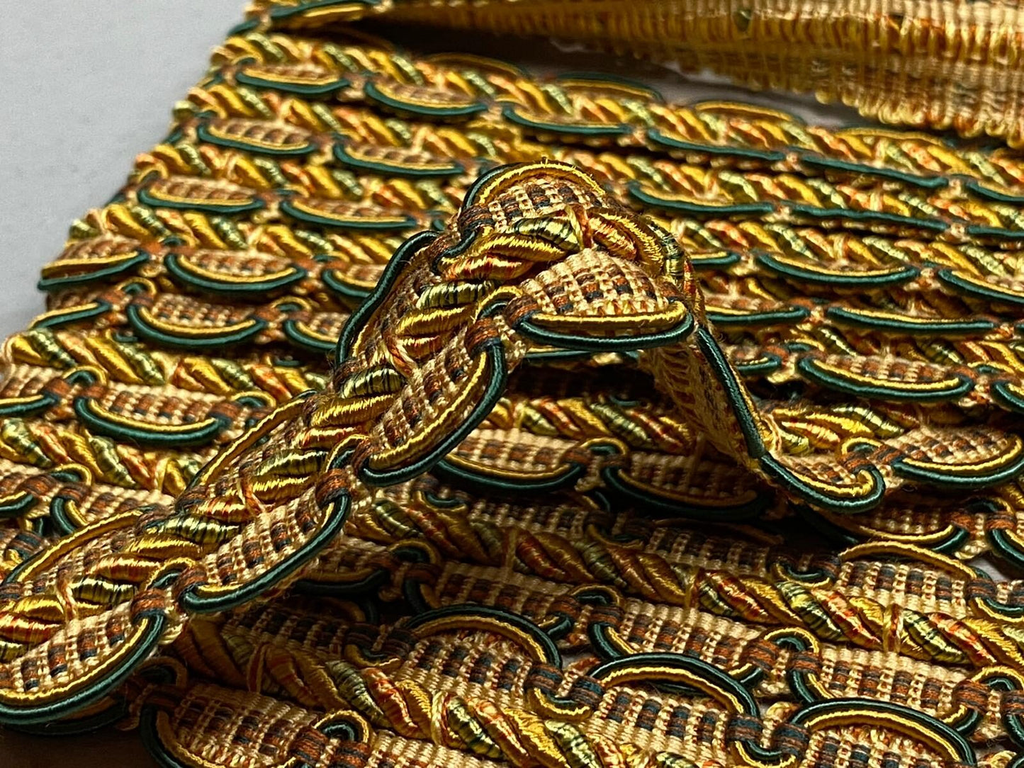 by yard HiEND Italian Tape Gimp Trim Emerald Green Orange Gold 100% Viscose Plastic6