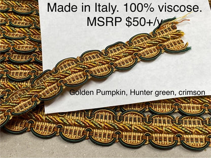 by yard HiEND Italian Tape Gimp Trim Emerald Green Orange Gold 100% Viscose Plastic6