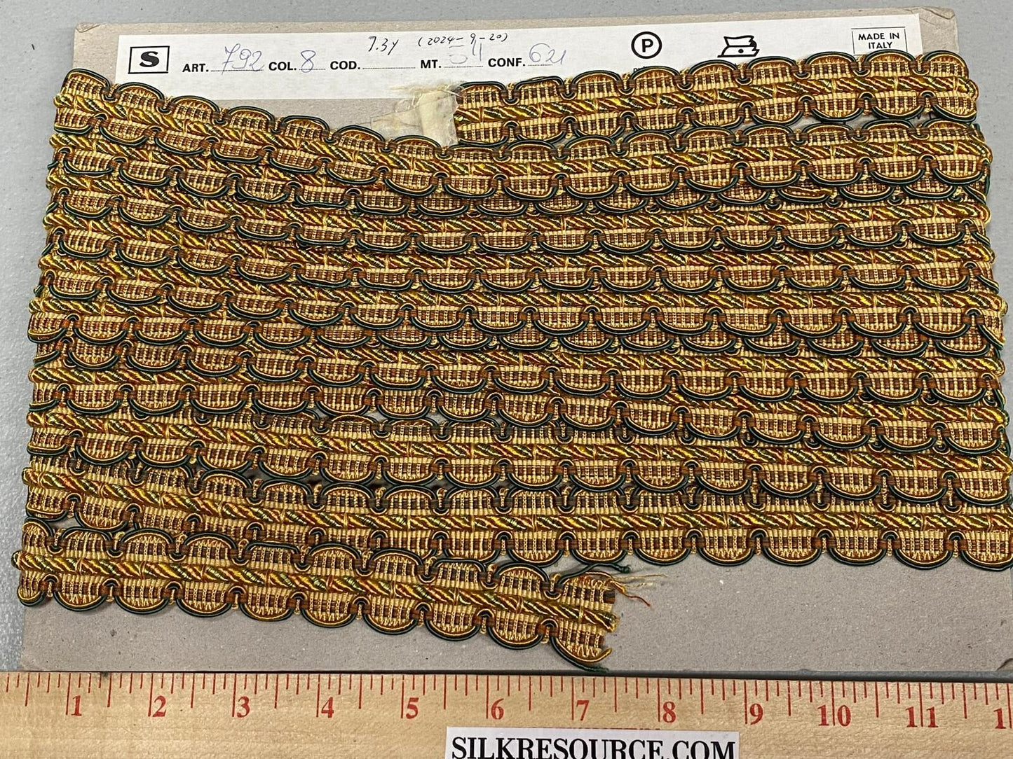 by yard HiEND Italian Tape Gimp Trim Emerald Green Orange Gold 100% Viscose Plastic6