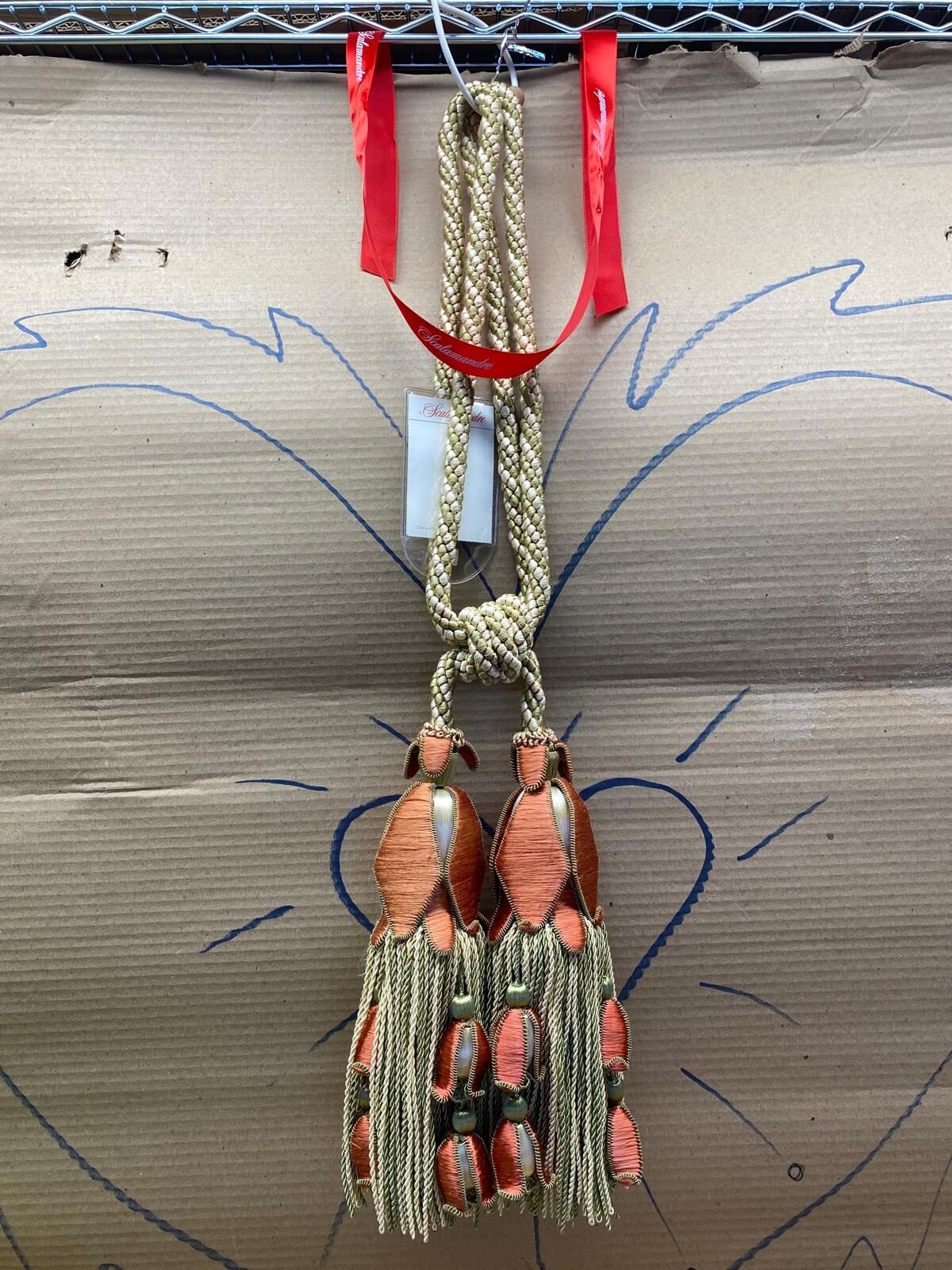 Scalamandre Tulip Tieback Pink Green Cream Tassel Rayon Cotton Wood MSRP USD 1,996