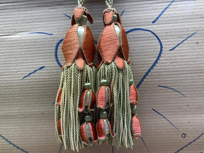 Scalamandre Tulip Tieback Pink Green Cream Tassel Rayon Cotton Wood MSRP USD 1,996