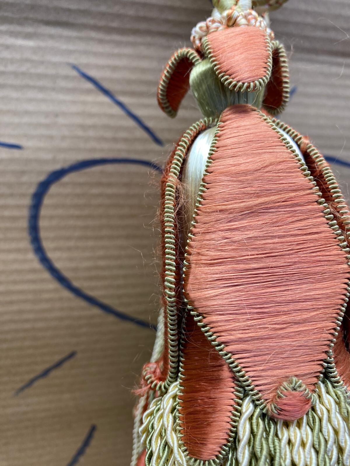 Scalamandre Tulip Tieback Pink Green Cream Tassel Rayon Cotton Wood MSRP USD 1,996