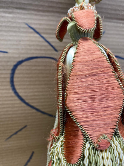 Scalamandre Tulip Tieback Pink Green Cream Tassel Rayon Cotton Wood MSRP USD 1,996