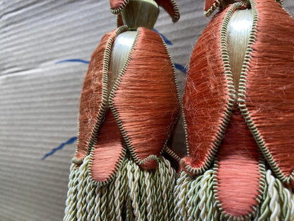 Scalamandre Tulip Tieback Pink Green Cream Tassel Rayon Cotton Wood MSRP USD 1,996