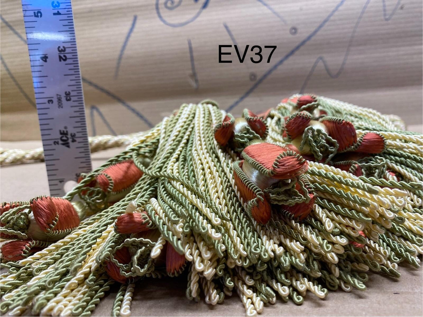 Scalamandre Tulip Tieback Pink Green Cream Tassel Rayon Cotton Wood MSRP USD 1,996