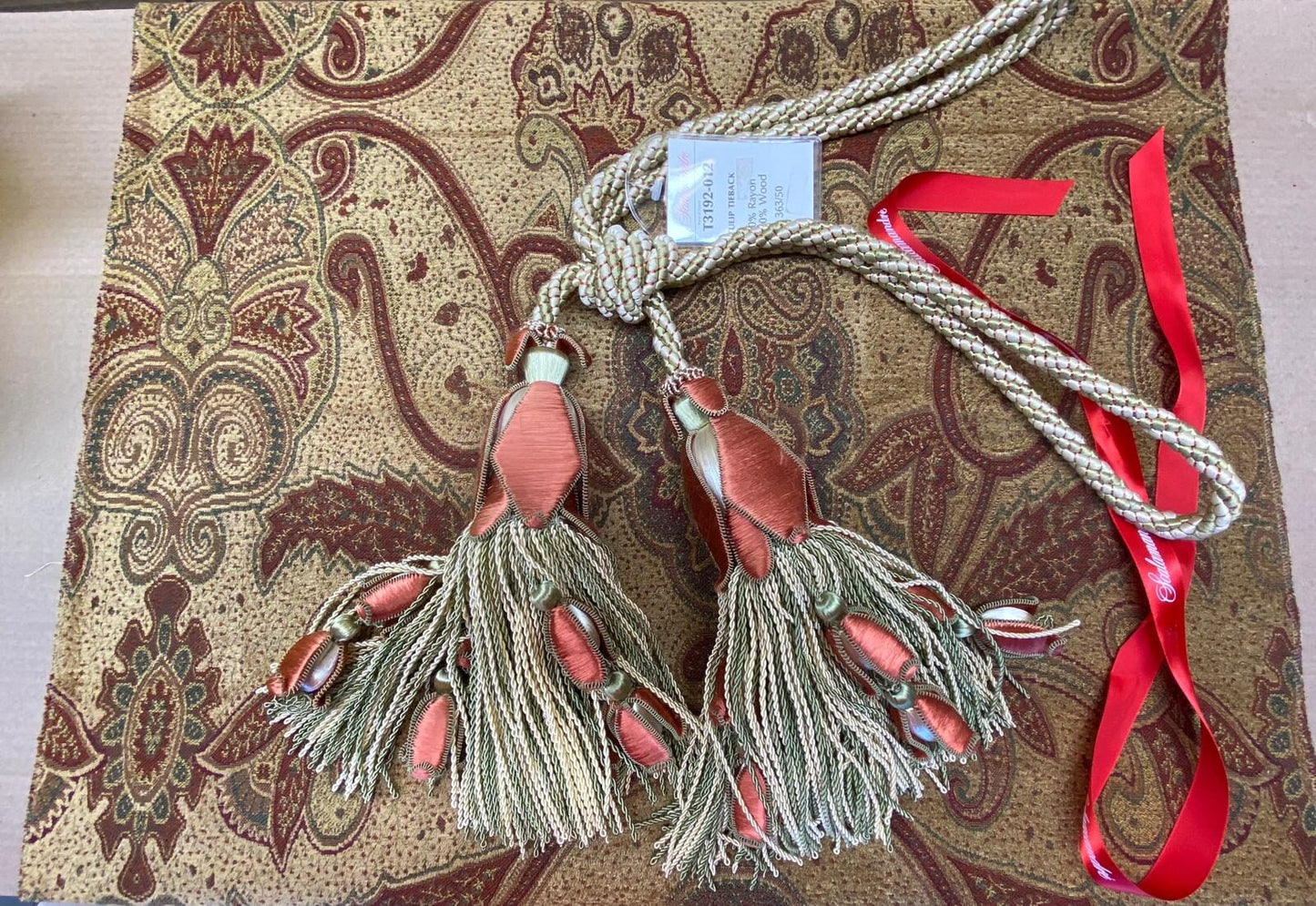 Scalamandre Tulip Tieback Pink Green Cream Tassel Rayon Cotton Wood MSRP USD 1,996