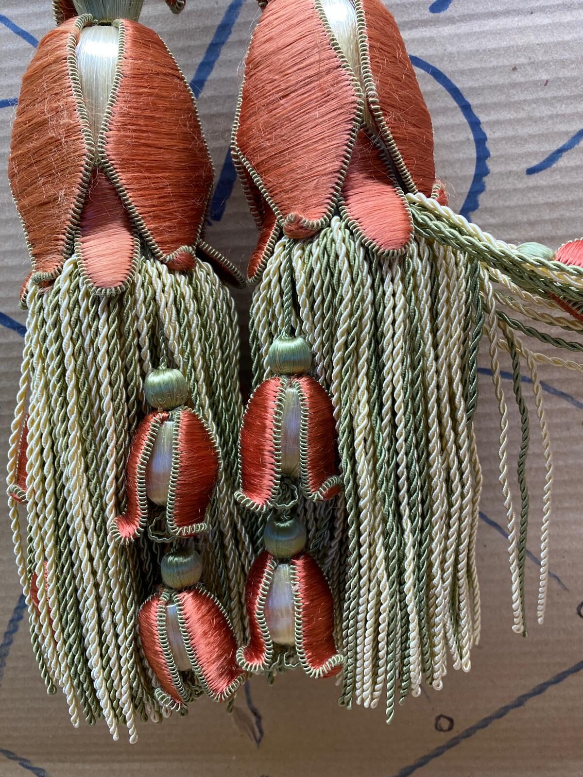 Scalamandre Tulip Tieback Pink Green Cream Tassel Rayon Cotton Wood MSRP USD 1,996