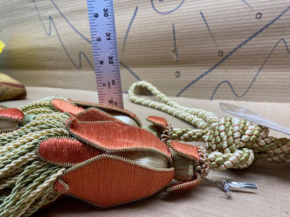 Scalamandre Tulip Tieback Pink Green Cream Tassel Rayon Cotton Wood MSRP USD 1,996