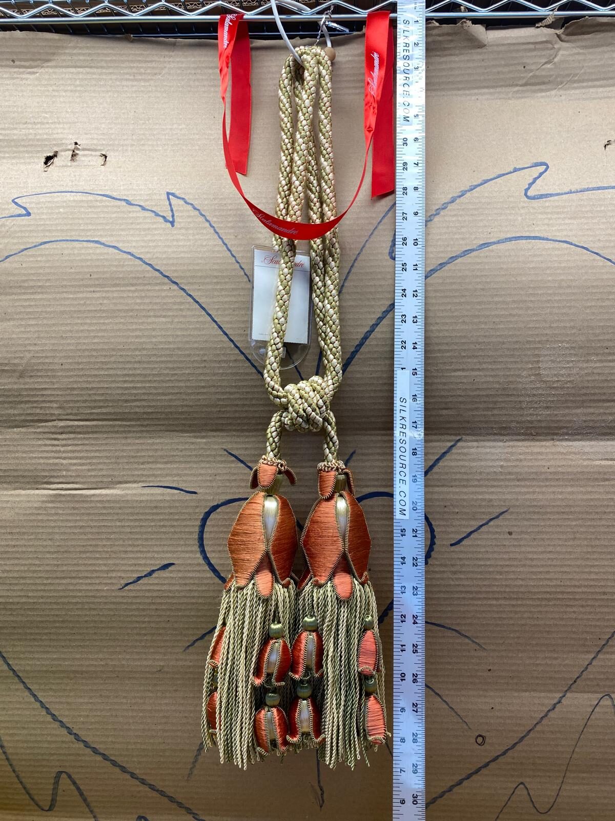 Scalamandre Tulip Tieback Pink Green Cream Tassel Rayon Cotton Wood MSRP USD 1,996