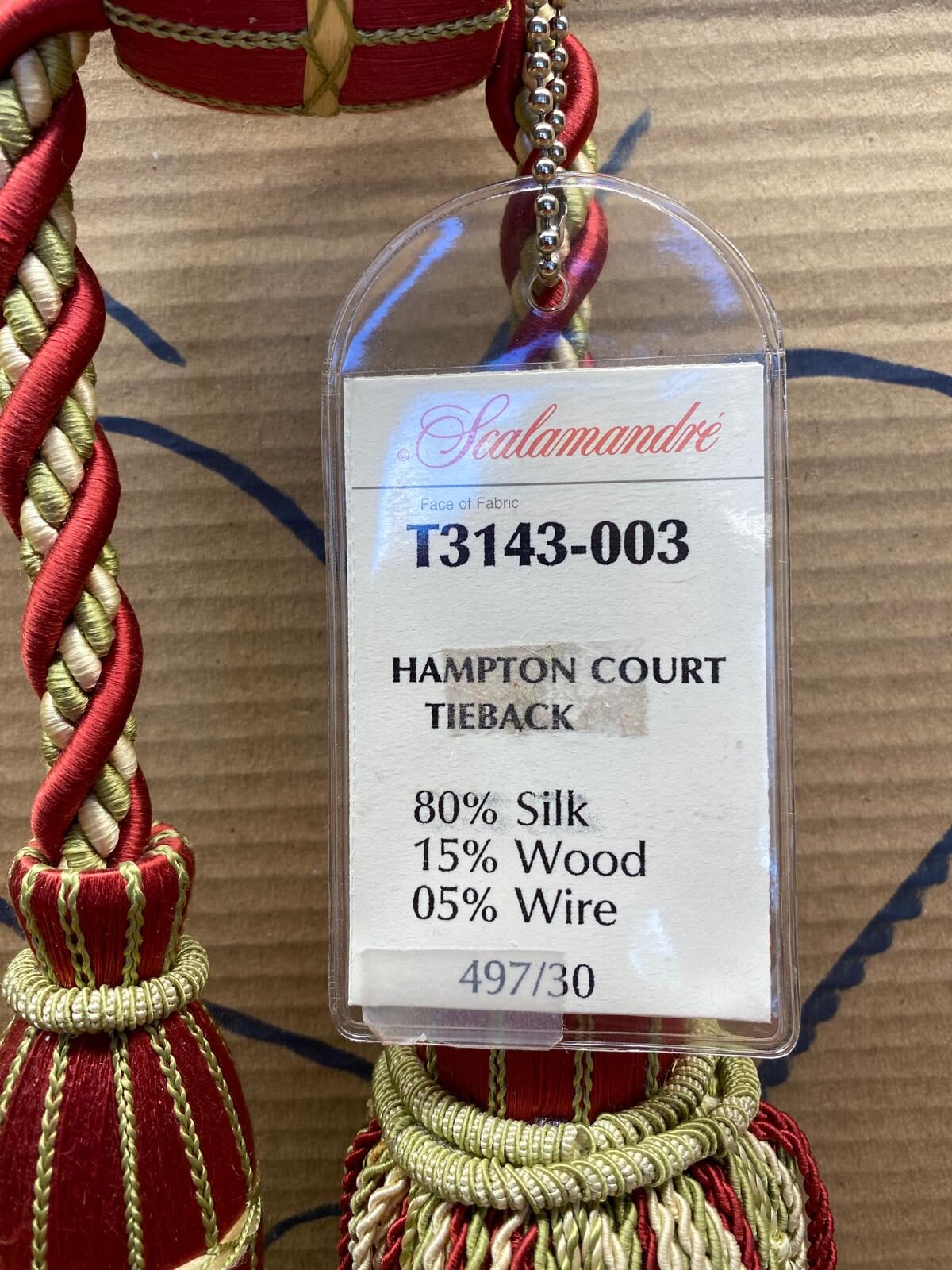 Scalamandre Hampton Court Tieback Red Green Cream Tassel MSRP USD 1058