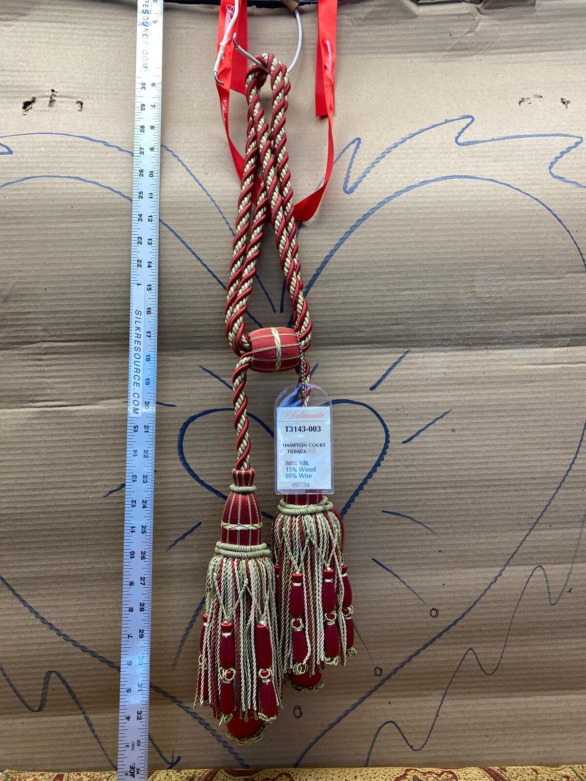 Scalamandre Hampton Court Tieback Red Green Cream Tassel MSRP USD 1058