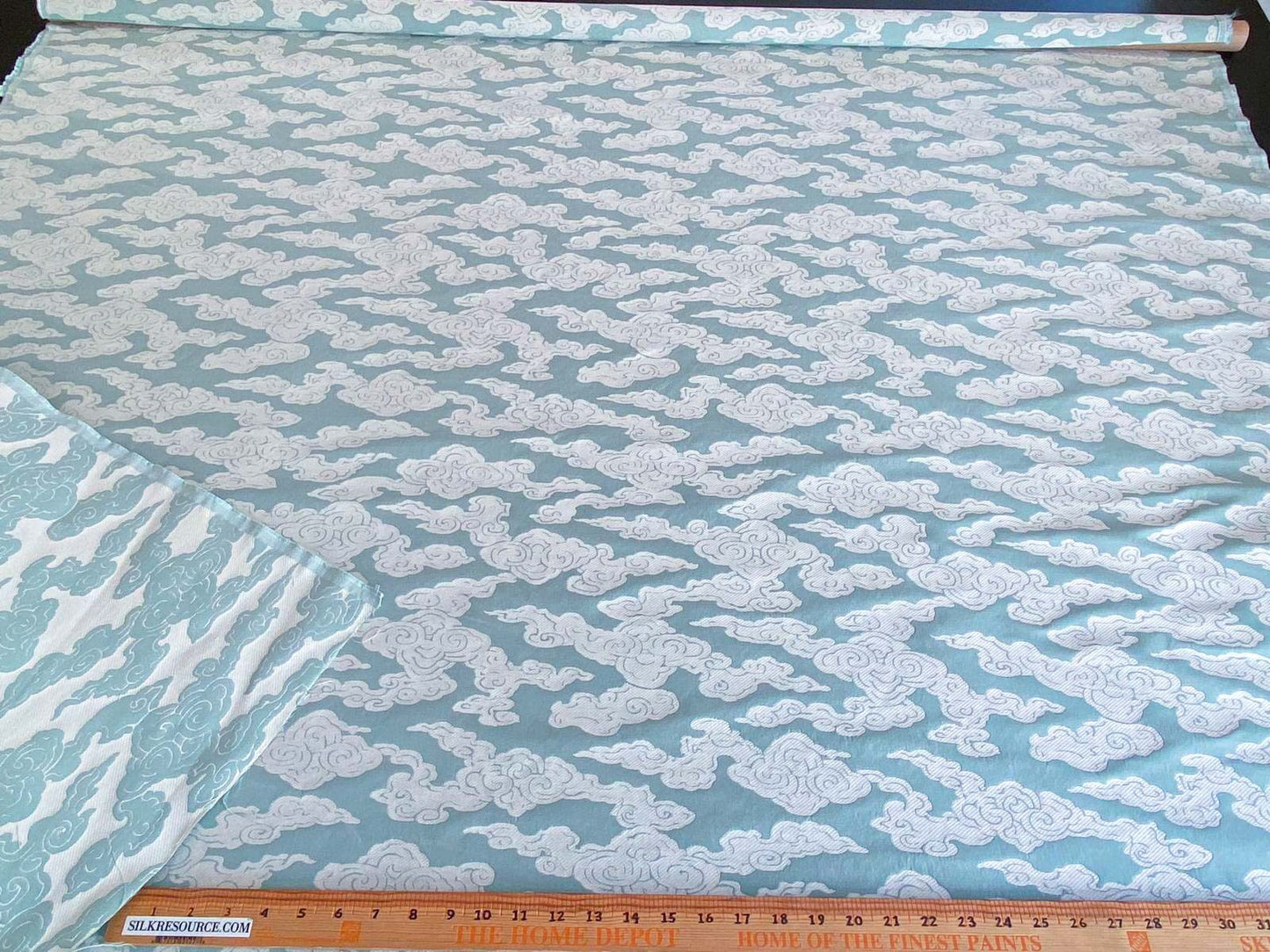 Lee Jofa G P&amp;J Baker Clouds Aqua Blue White Chinoiserie Reversible Damask Cotton MSRP USD 148/y