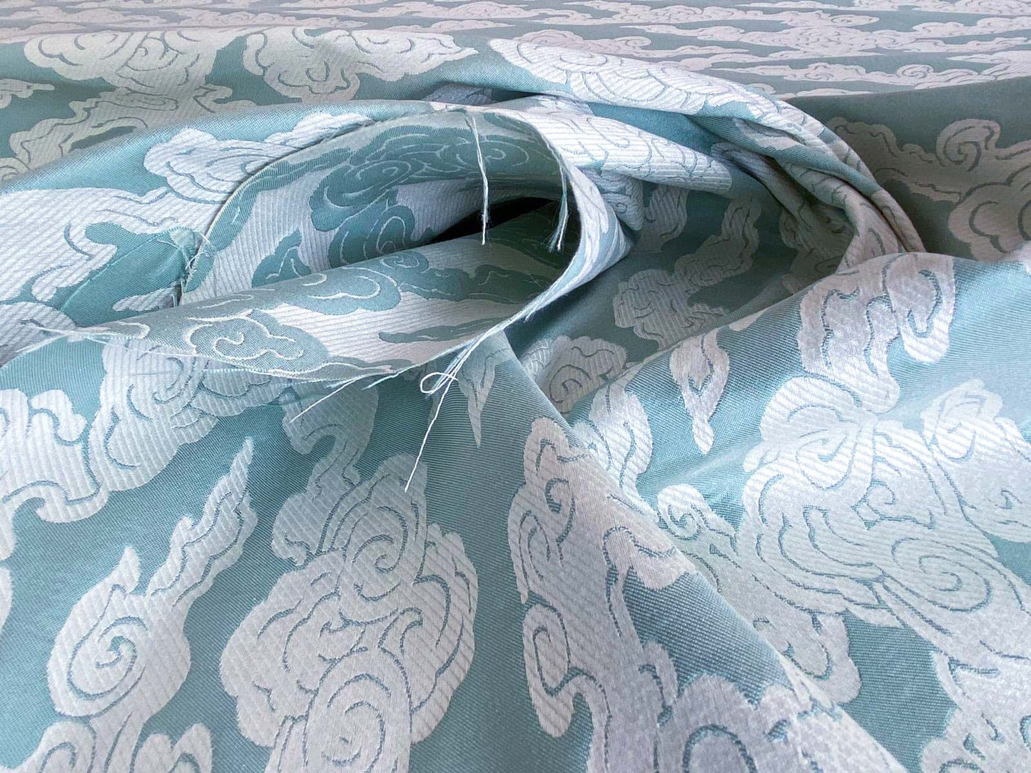 Lee Jofa G P&amp;J Baker Clouds Aqua Blue White Chinoiserie Reversible Damask Cotton MSRP USD 148/y