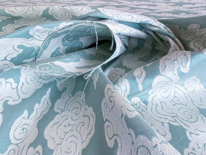 Lee Jofa G P&amp;J Baker Clouds Aqua Blue White Chinoiserie Reversible Damask Cotton MSRP USD 148/y