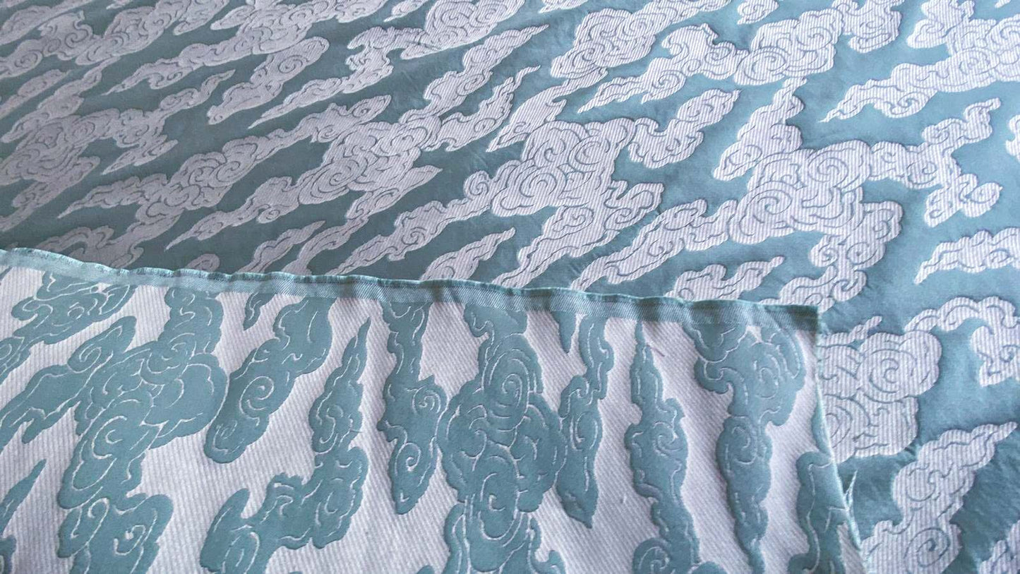 Lee Jofa G P&amp;J Baker Clouds Aqua Blue White Chinoiserie Reversible Damask Cotton MSRP USD 148/y
