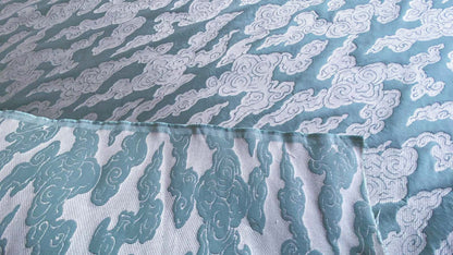 Lee Jofa G P&amp;J Baker Clouds Aqua Blue White Chinoiserie Reversible Damask Cotton MSRP USD 148/y