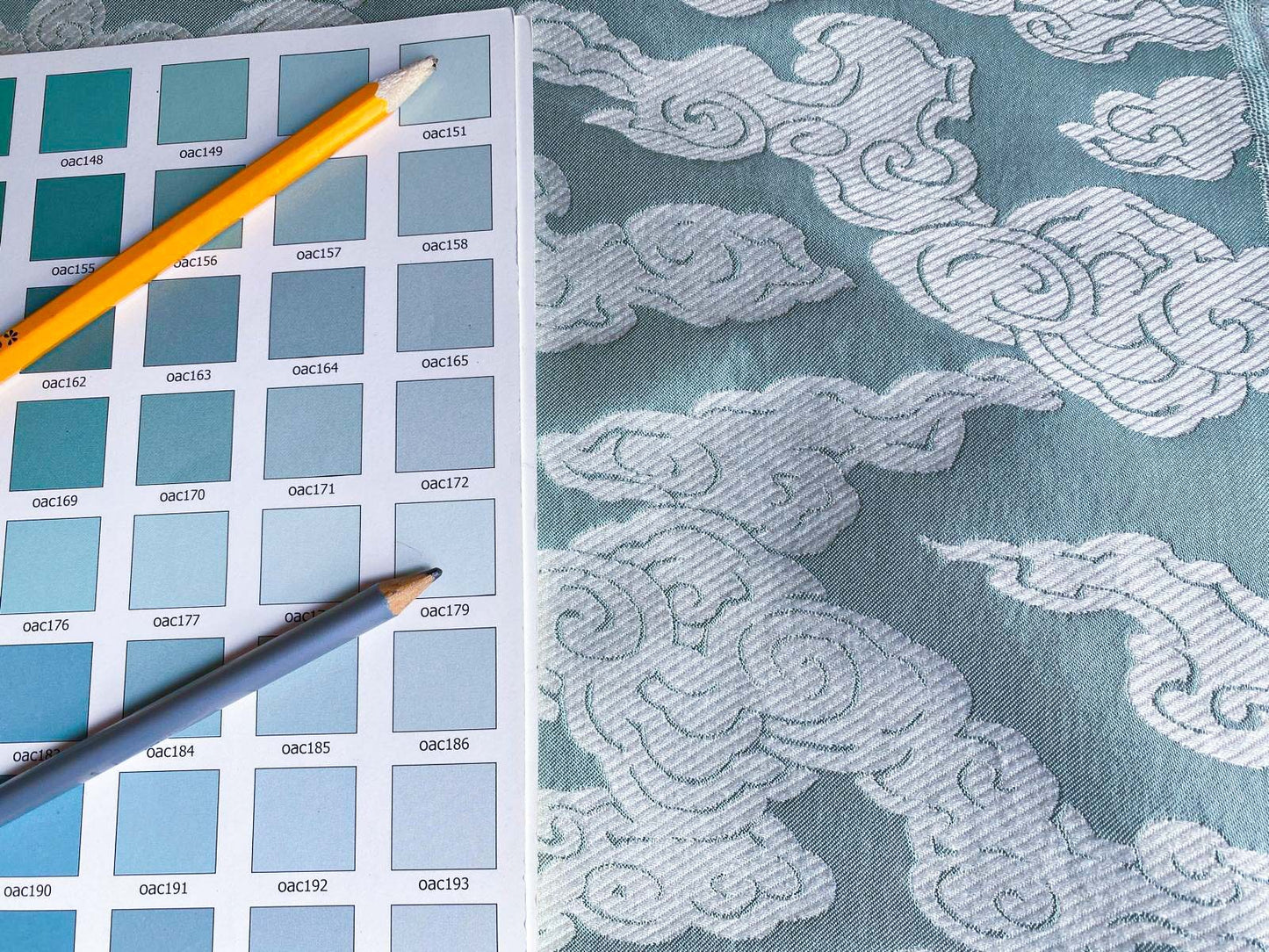 Lee Jofa G P&amp;J Baker Clouds Aqua Blue White Chinoiserie Reversible Damask Cotton MSRP USD 148/y