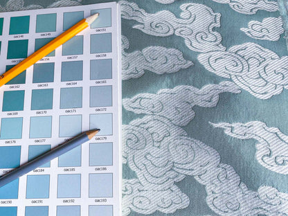 Lee Jofa G P&amp;J Baker Clouds Aqua Blue White Chinoiserie Reversible Damask Cotton MSRP USD 148/y