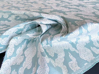 Lee Jofa G P&amp;J Baker Clouds Aqua Blue White Chinoiserie Reversible Damask Cotton MSRP USD 148/y