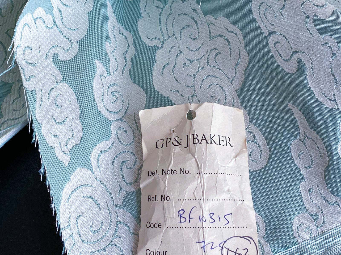 Lee Jofa G P&amp;J Baker Clouds Aqua Blue White Chinoiserie Reversible Damask Cotton MSRP USD 148/y