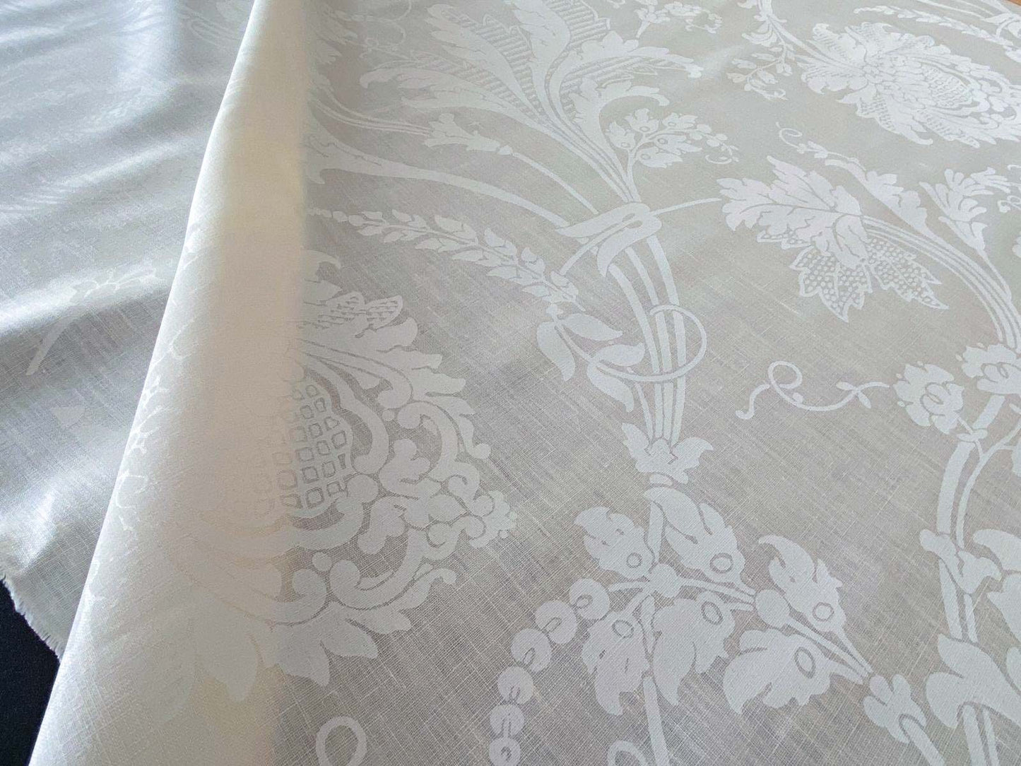 by yard Brunschwig &amp; Fils Upton Damask Linen Print Oyster White on White Heavy