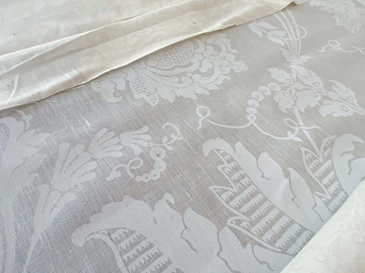 1.58y Brunschwig &amp; Fils Upton Damask Linen Print Oyster White MSRP USD 254/Y