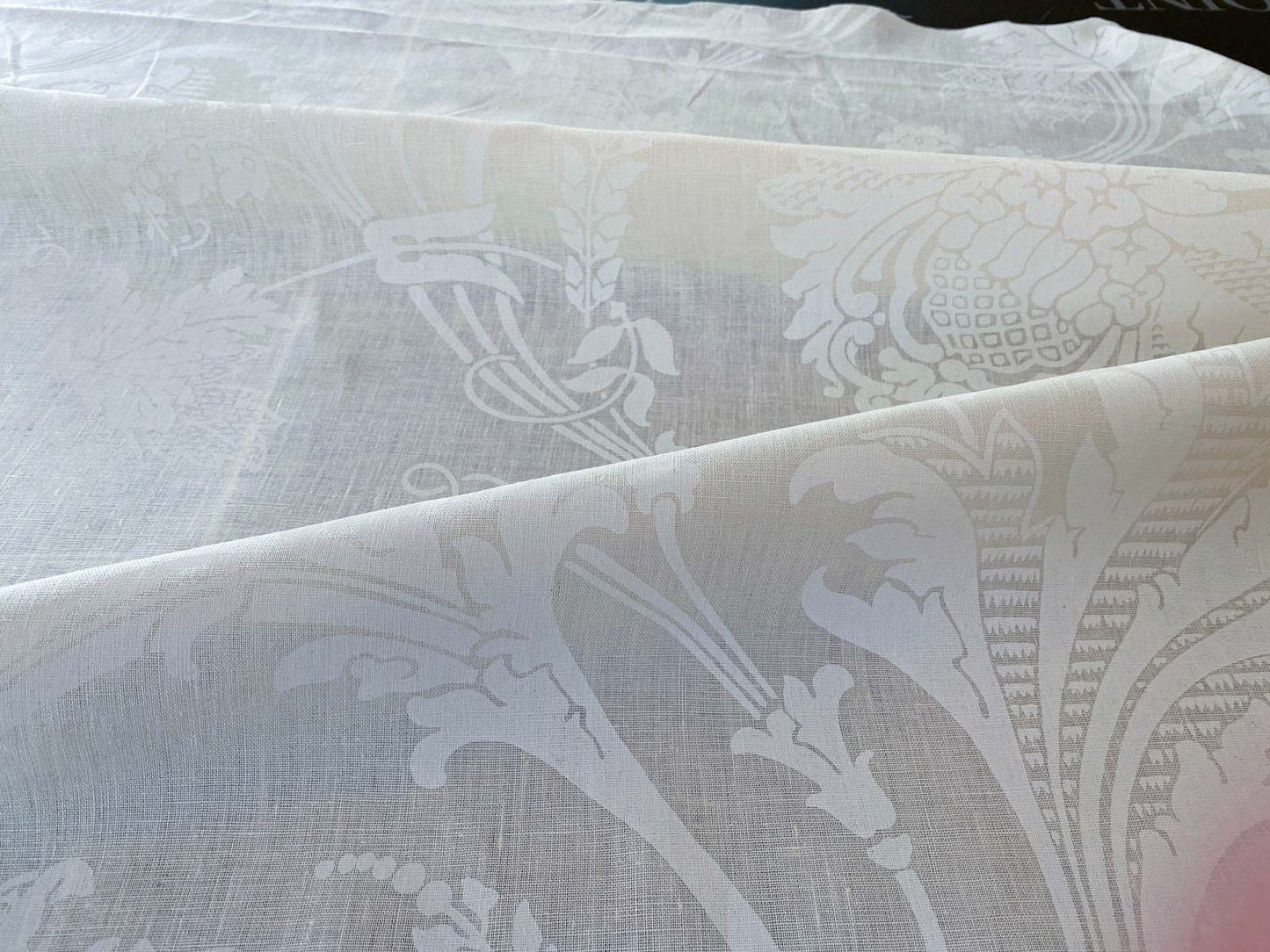by yard Brunschwig &amp; Fils Upton Damask Linen Print Oyster White on White Heavy