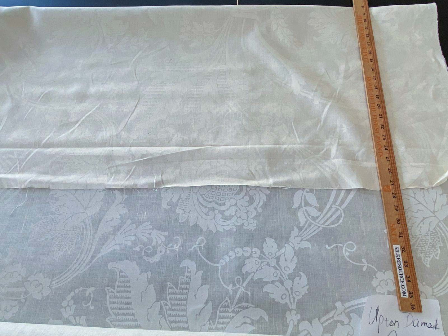 1.58y Brunschwig &amp; Fils Upton Damask Linen Print Oyster White MSRP USD 254/Y