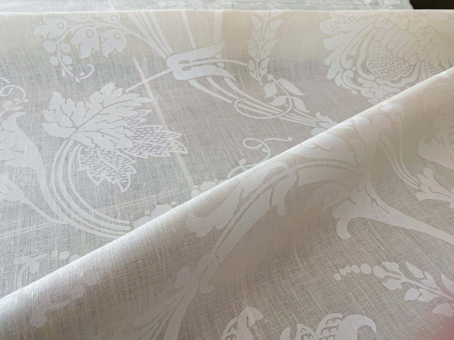 1.58y Brunschwig &amp; Fils Upton Damask Linen Print Oyster White MSRP USD 254/Y