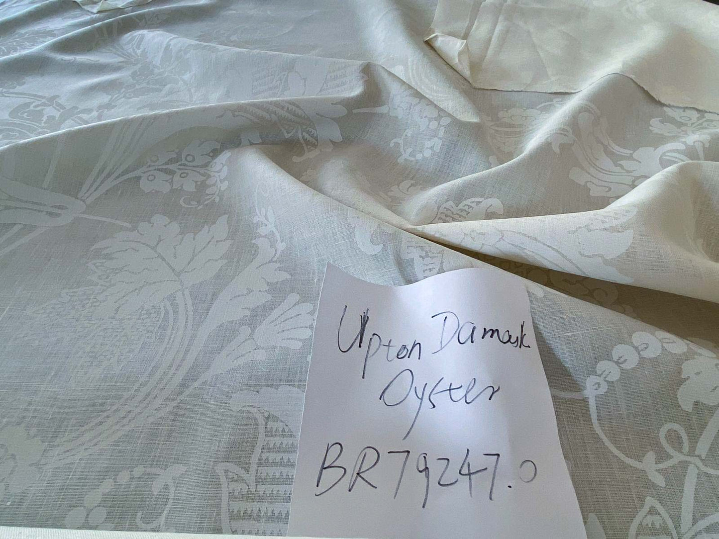 1.58y Brunschwig &amp; Fils Upton Damask Linen Print Oyster White MSRP USD 254/Y