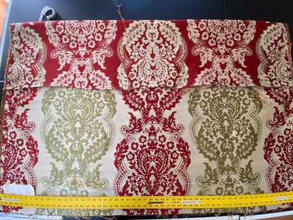 by yard Lee Jofa Mulberry Home Staveley Damask Ruby Olive Green Red White Floral Stripe MSRP USD 196/y