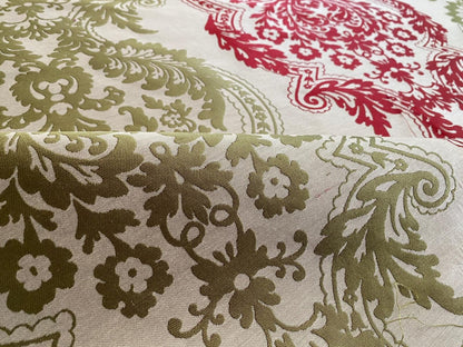 by yard Lee Jofa Mulberry Home Staveley Damask Ruby Olive Green Red White Floral Stripe MSRP USD 196/y