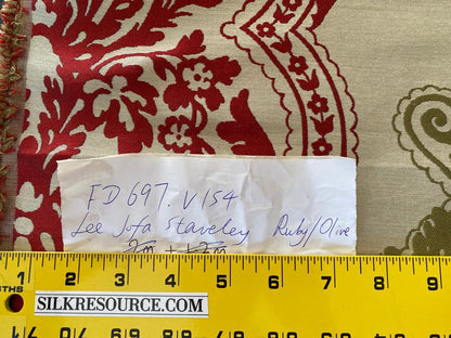 by yard Lee Jofa Mulberry Home Staveley Damask Ruby Olive Green Red White Floral Stripe MSRP USD 196/y