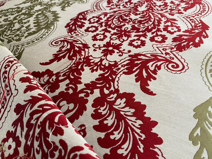by yard Lee Jofa Mulberry Home Staveley Damask Ruby Olive Green Red White Floral Stripe MSRP USD 196/y