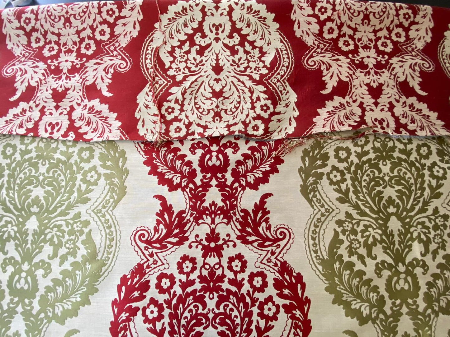 by yard Lee Jofa Mulberry Home Staveley Damask Ruby Olive Green Red White Floral Stripe MSRP USD 196/y