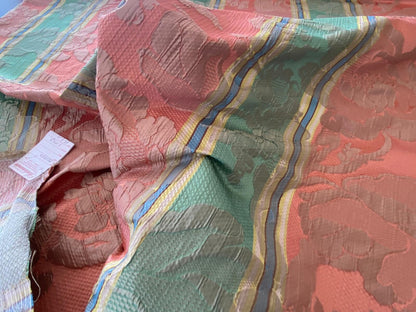 Scalamandre Rigato Vitozzi Green Apricot Peach Floral Stripe MSRP USD204/yd