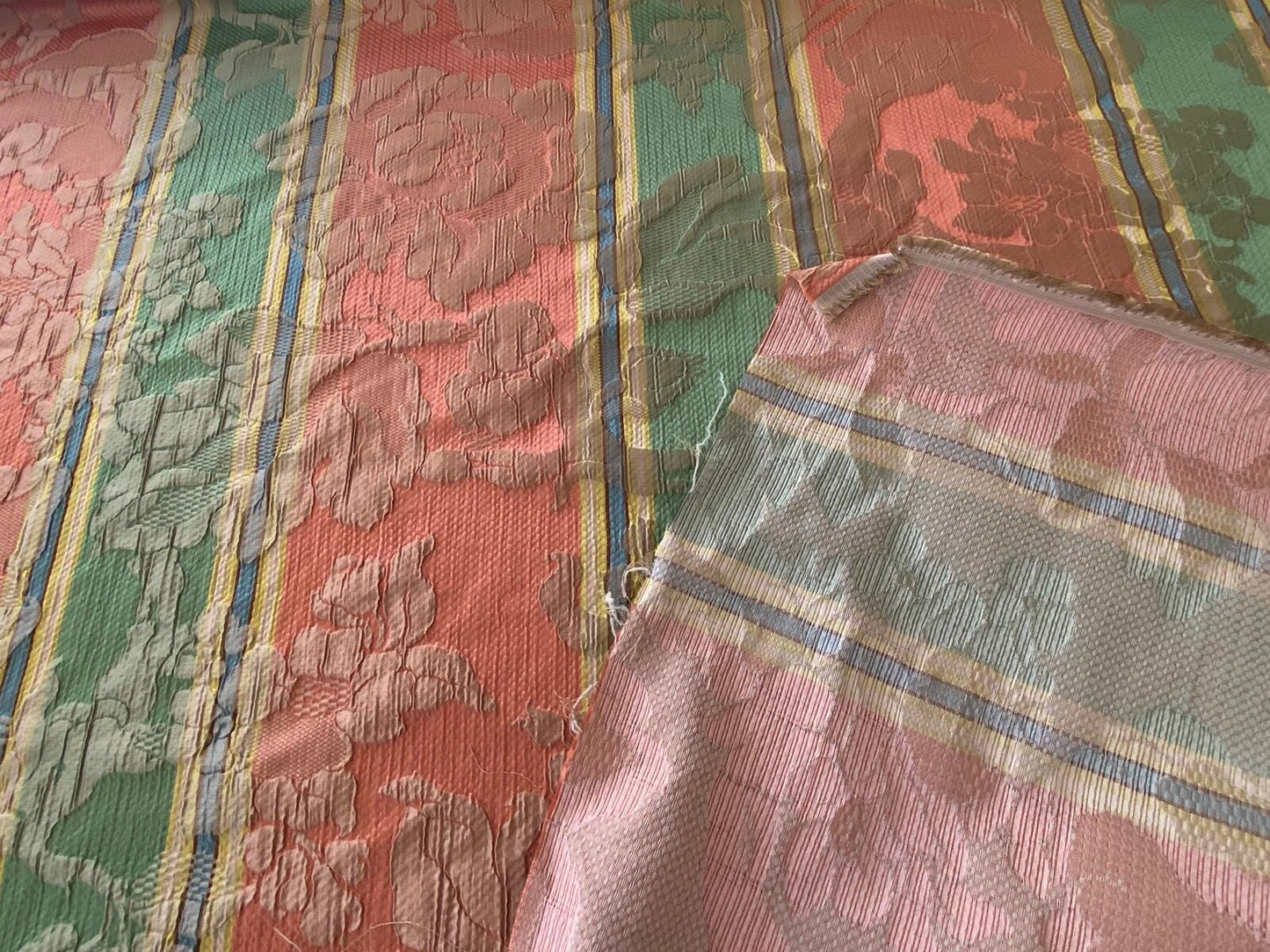 Scalamandre Rigato Vitozzi Green Apricot Peach Floral Stripe MSRP USD204/yd